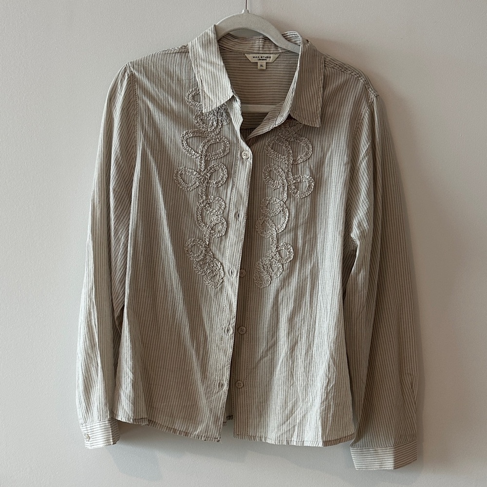 Max Studio Cream Shirt with Black Pinstripes